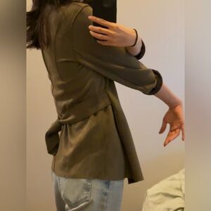 Zara Basic Faux Suede Jacket: Relaxed fit in olive brown